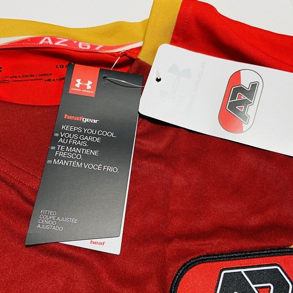UNDER ARMOUR MEN'S AZ ALKMAAR SOCCER HOME JERSEY Red Large NEW - Picture 4 of 6
